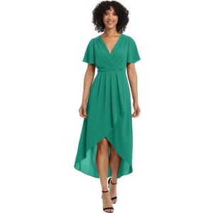 Maggy London Women's Women's Dresses Faux Wrap High-Low Dress with Pleat Details Event Occasion Date Guest of Wedding (Green)