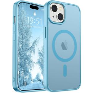 SUPFINE Magnetic for iPhone 15 Case (Compatible with MagSafe) (Military Grade Drop Protection) Translucent Matte Shockproof with Anti-Fingerprint Phone Case,Light Blue