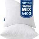 MIULEE Pillow Inserts 18x18 Inch Set of 2, Feather Mix Polycotton with Cotton Fabric Square Decorative Throw Pillows for Couch Bed Sofa
