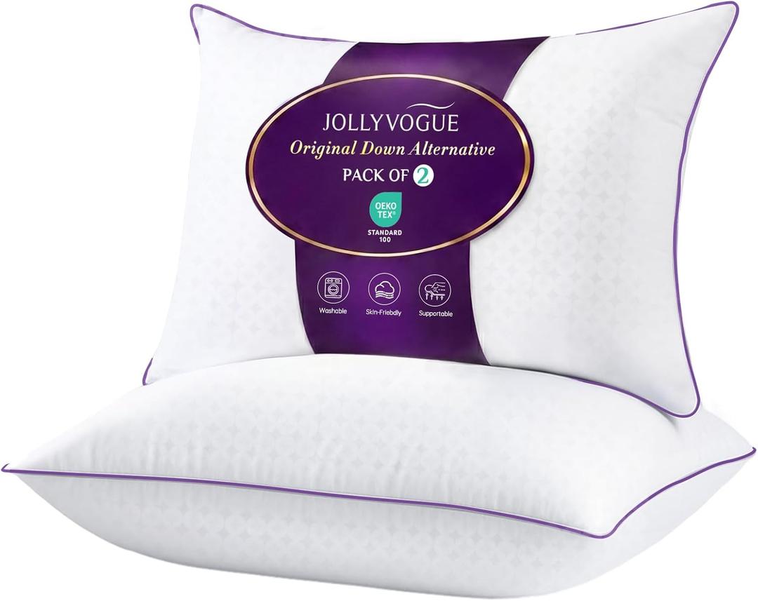 JOLLYVOGUE Bed Pillows Standard/Full Size Set of 2, Washable Supportive Bed Pillows with Super Soft Down Alternative Fill, Luxury Fluffy Hotel Quality for Side, Back, and Stomach Sleepers