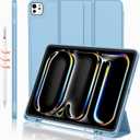 iMieet iPad Pro 13 Inch Case (M5/M4) 2025/2024 with Pencil Holder, Trifold Stand Smart Case with Soft TPU Back, Auto Wake/Sleep (Azure Blue)