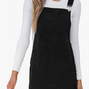 Women's Corduroy Overall Mini Fall Dress Square Neck Adjustable Straps Front Pocket Side Buttons Autumn Dresses,L