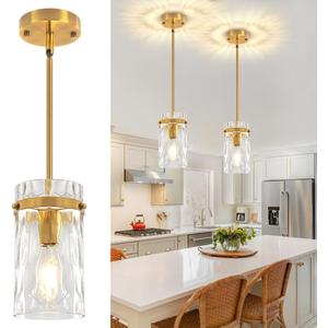 Gold Pendant Lights Kitchen Island 2 Pack, Modern Pendant Lighting Over Island, Hand-Blown Glass Kitchen Light Fixtures Hallway Hanging Pendan Light for Entryway Bathroom Foyer Dining Room Bedroom