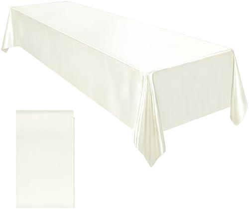 Ruisita Satin Party Tablecloth Table Cover 58 x 102 Inches Wedding Rectangle Bright Silk Tablecloth Table Cover Smooth Fabric Tablecloth Table Decor for Wedding Banquet Table Decoration, Ivory