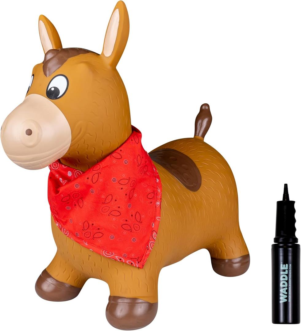 Waddle Bouncy Animal Hopper - Inflatable Hopping Animals, Indoors and Outdoors Fun, Pump Included, Riding Toys for Boys and Girls Ages 2 Years and Up, Brown Horse