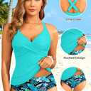 Tempt Me Women Tummy Control Tankini Swimsuit - Ruched Two Piece Bathing Suits Underwire V Neck Swimwear with Bottom 2026 (Blue, XXL)
