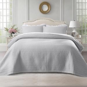 KASENTEX King XL Quilt Set 108"x98"  Soft Washed 3-Layer Lightweight Bedspread, Minimalist Nordic Design, All-Season Spring & Summer Quilt Set (1 Quilt + 2 Pillow Shams), Gull
