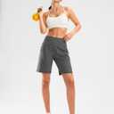 G Gradual Women's High Waisted 9" Bermuda Shorts with Zipper Pockets Athletic Workout Long Shorts for Women Knee Length (Gray, XXL)