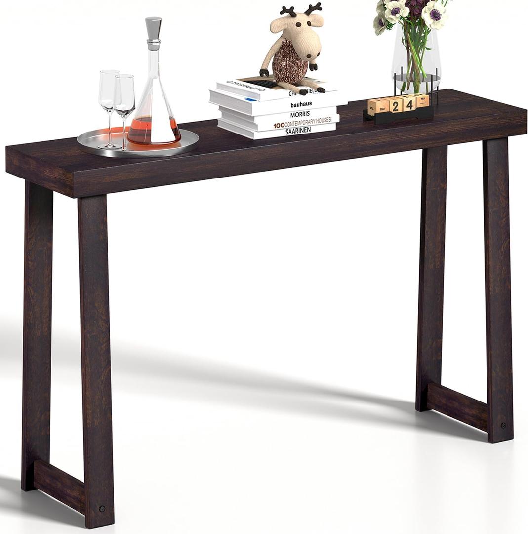 Solid Wood Console Table (46.25x12x32in) - Narrow Entryway & Hallway Table, Sofa Table for Living Room/Foyer, Easy Assembly,m Dark Walnut Color