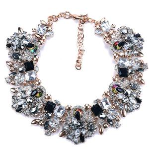 Bib Statement Necklace Colorful Glass Crystal Collar Choker Necklace for Women Fashion Accessories