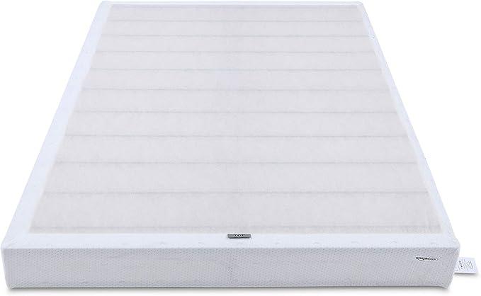 Amazon Basics Smart Box Spring Bed Base, 5-Inch Low Profile Height Mattress Foundation, Sturdy Durable Steel Support, Tool-Free Easy Assembly, Queen, 79" x 59.5" x 5", White