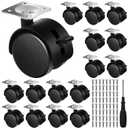 Barydat 16 Pcs 1. 5 Inch Plastic Furniture Wheels with Brake Swivel Replacement Wheels Small Nylon Plastic Casters for Rolling Cart Table Chair Cabinet, Black (Flat Style)