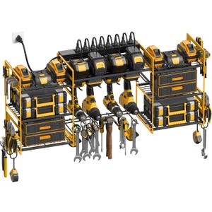 CCCEI Yellow Power Tool Organizer Wall Mount, Large Tools and Battery Storage Rack Charging Station Individual Switches. Drills Holder, Garage Utility Shelves with 6FT Power Strip. Gift for Men.