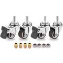 1 Inch Mini M6 x 15mm Swivel Caster Wheels Set of 4(2 with Brakes & 2 Without), Small Tiny Shopping Cart Wheel Rubber TPE Perfect Caster Set for Small Furniture and Equipment