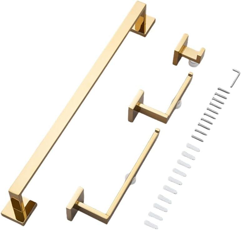 Bathroom Hardware Set Wall Mount Toilet Paper Roll Holder Towel Rack Robe Hanger Stainless Steel Accessories Kit,Golden 4pcs Set,one