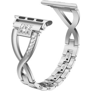 Wearlizer Silver Bling Compatible with Apple Watch Band 38mm 40mm 41mm for iWatch SE Rhinestone Strap Stainless Steel X Wristband Fashion Beauty Replacement Metal Removal Buckle Series 8 7 6 5 4 3 2 1