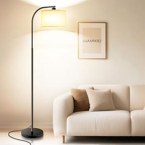 Arc Floor Lamp with Remote and Stepless Dimmable Bulb, Colors Temperature & Brightness Adjustable, Floor Lamps for Living Room（White Shade & Black Pole）