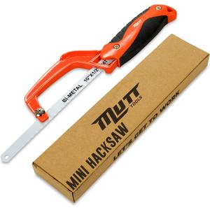 Mutt Tools 10 Mini Hacksaw for Metal  Small Hacksaw for Metal Cutting with Bimetal Blade  Mini Hack Saw with Ergonomic Grip