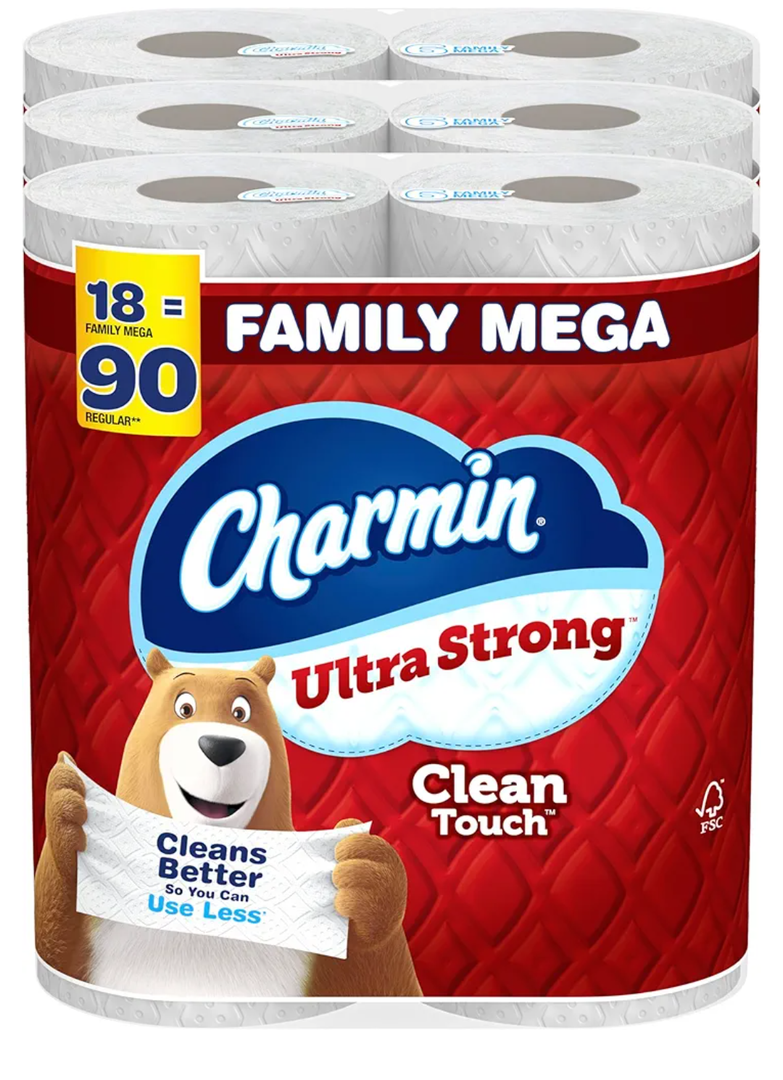 Charmin Ultra Strong Clean Touch Toilet Paper, 18 Family Mega Rolls = 90 Regular Rolls
