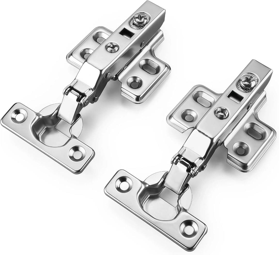 26mm Small Cup Full Overlay Soft Close Cabinet Hinges for Thin Door Clip On Mounting Plate Concealed Cabinet Hinges with Screws Nickel Finish 2pcs