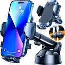 HTU [True Military-Grade] 2025 Upgraded Car Phone Holder 【Safety Certs & No Smell】 Cell Phone Holder for Car Mount for Dashboard Windshield Air Vent Long Arm Thick Case, Black