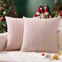 YCOLL Christmas Pillow Covers 22x22, Modern Accent Lumbar Throw Pillow Covers Set of 2, Red and Beige Striped Patchwork Linen Decorative Pillows Cushion Covers Christmas Decorations
