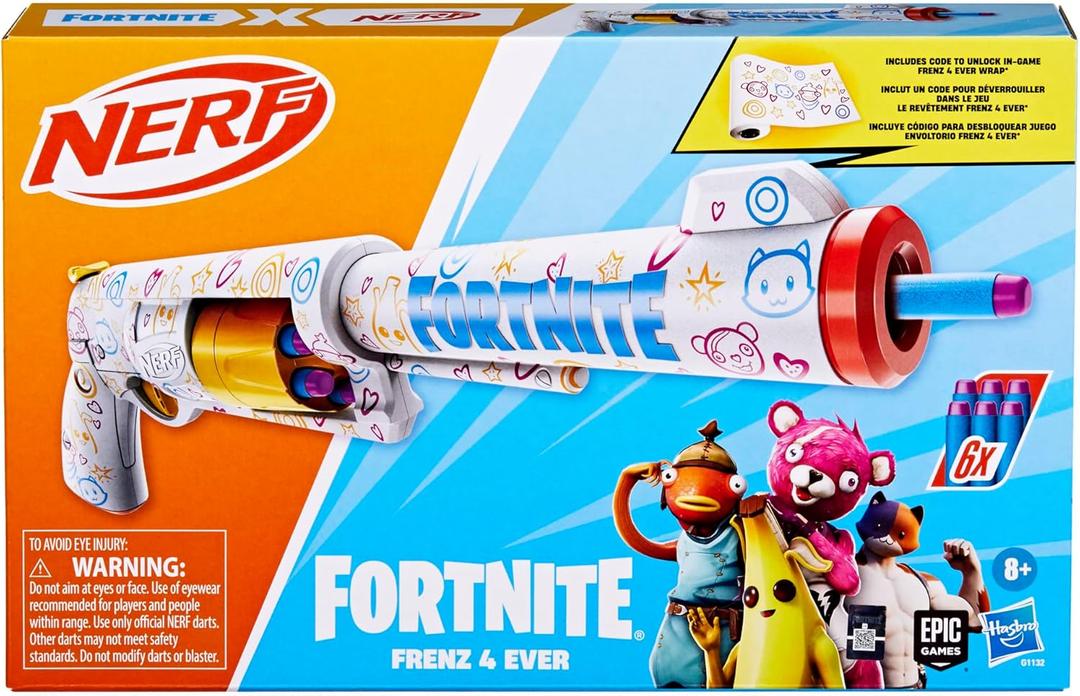 Nerf Fortnite Frenz 4 Ever Blaster, Bonus Code to Unlock Frenz 4 Ever Wrap in The Game, 6 Elite Darts, 6-Dart Drum, Fortnite Gifts