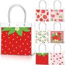 24 Pcs Strawberry Party Favor Bags Clear PVC Goodie Treat Tote Gift Bags with Handles Strawberry Theme Birthday Party Supplies
