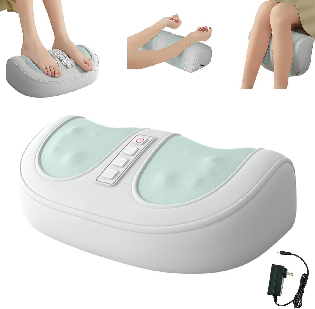 Foot Massager with Heat, with 3 Intensity Levels Shiatsu Kneading, with Massage Roller, Dual-Frequency Red Light 107.6°F Constant Temperature, Ideal for Feet Care and Pain Relief at Home, Office﻿ (Green)