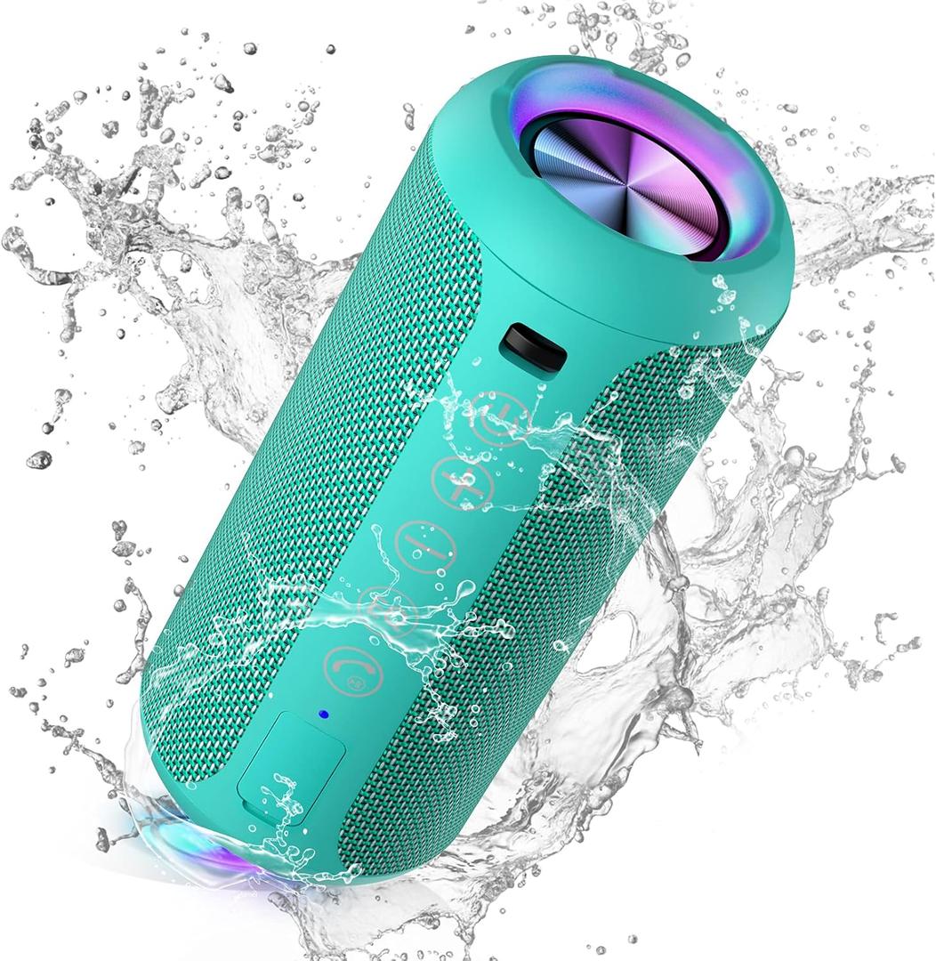 Ortizan Portable Bluetooth Speakers, IPX7 Waterproof Wireless Speaker with 24W Loud Stereo Sound, Outdoor Speaker with Bluetooth 5.3, Deep Bass, RGB Lights, Dual Pairing, 30H Playtime for Home, Party (Teal)