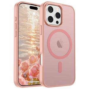 SUPFINE Magnetic for iPhone 16 Pro Case (Compatible with MagSafe) (Military Grade Drop Protection) Slim Translucent Matte Shockproof with Anti-Fingerprint Phone Case,Pink