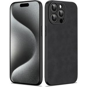 Duxsmei for iPhone 15 Pro Max Case - 6.7", TPU & Suede PU Leather, Anti-Vibration & Anti-Slip Ultralight Luxury Case for Men & Women (Black)