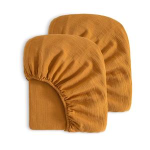 Muslin Cotton Mini Crib Sheets, Soft and Breathable Double Layer 24x38 Baby Crib Sheets for Mini Crib and Toddler Mattresses, Boys, Girls, Unisex, Golden Brown, 24x38 Inches