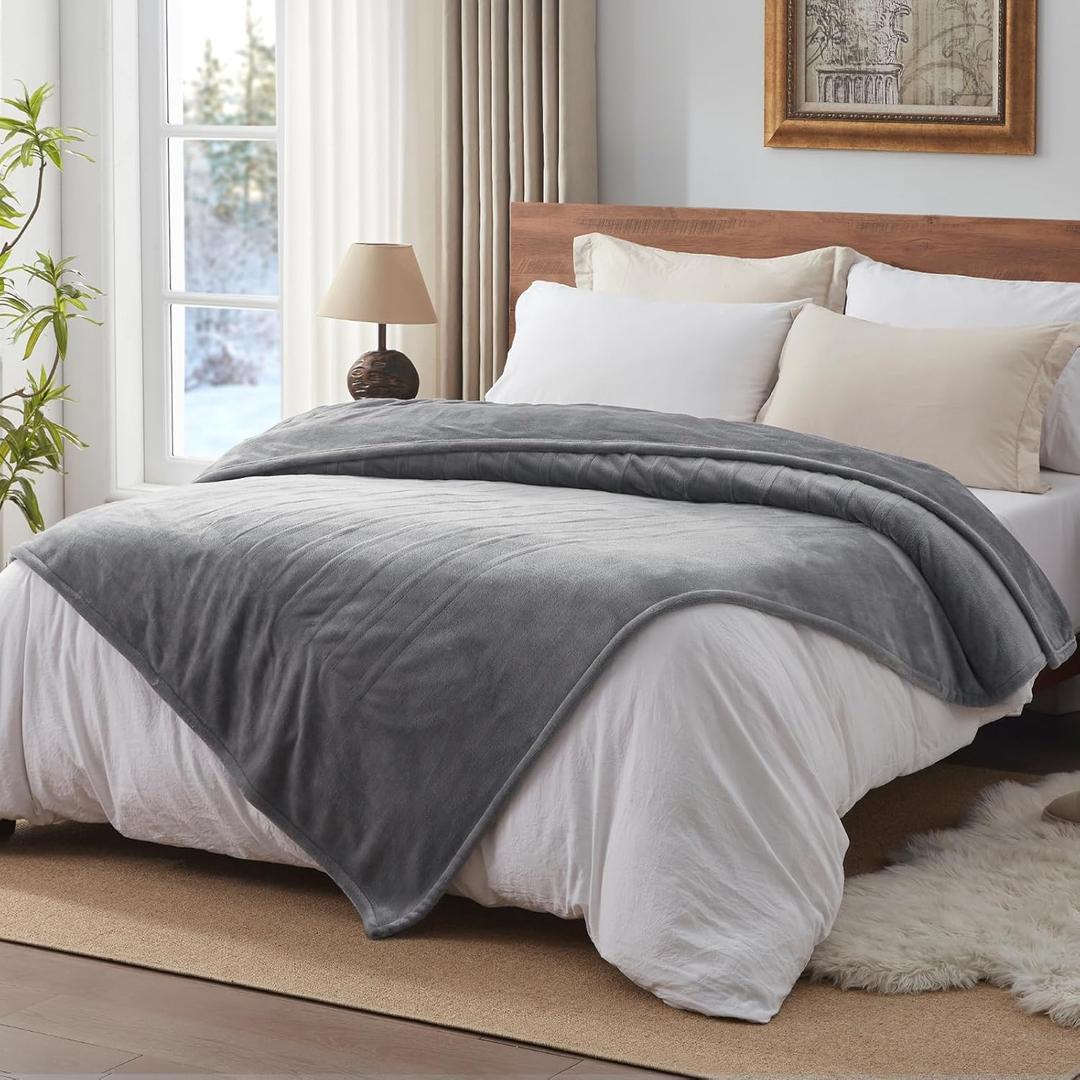 Westinghouse Heated Electric Twin Blanket - Soft Flannel Heating Blanket with 10 Heating Settings & 1-12 Hours Auto-Off Timer, Overheat Protection, Machine Washable (62"x84", Light Grey)