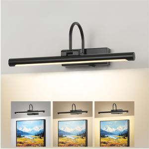24" Picture Light for Wall Black Rechargeable Wireless Remote Lights Dimmable LED Art Painting Light with 3 Color Temp Display for Gallery Artwork Paintings Portraits Dartboards Display