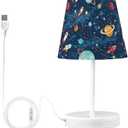 BOENLE Bedside Lamp Space Planets Rockets Table Lamp Bedroom LED Nightstand Desk Lamp Lampshade for Sleeping Living Room Dorm Office