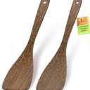 Ecavria 2PCS Wooden Spatula, 12.8IN Wooden Flat Frying Spatulas, Long Handle Wood Turner for Non-Stick Cookware, Natural Wood Cooking Utensils, Healthy, Sturdy & Heat-Resistant