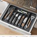 Kitsure Cutlery Drawer Organiser for Kitchen - Adjustable Cutlery Tray for Effortless Utensil Sorting, Versatile Kitchen Storage & Organisation Solution, 13.70" x 1.54" x 10.94"~20.08", Black (Large)