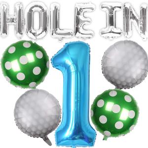 Golf Themed Party Decorations Balloons - 11 Pcs Hole In One Birthday Decorations Letter Blue Number 1 Foil Ball Golf Balloon Decor For Boys 1st Birthday Party Supplies