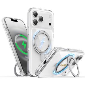 for iPhone 17 Pro Case 6.3-Inch with Magnetic 360 Ring Stand Compatible with MagSafe Crystal Clear Shockproof Protective Phone Cover 6.3" 2025, Clear