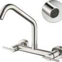 SUBEIXI Wall Mount Kitchen Faucets 360° Swivel Spout 8 Inch Center Wall Mounted Kitchen Sink Faucet with Utility Sink Faucet 2 Handle Commercial Kitchen Faucet, Brushed Nickel