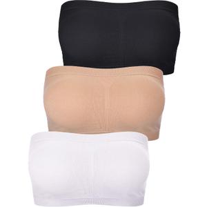 Boao Women Bandeau Bra Padded Strapless Bralette Bra Seamless Bandeau Tube Top(XX-Large, Black, White, Nude Color, 3 Pcs)
