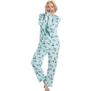 Fleece Pajamas For Women 2 Piece PJ Set Long Sleeve Women's Printed Sleepwear (XX-Large, Blue Panda)