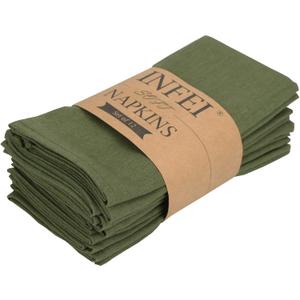 Solid Color Linen Blended Thin Dinner Napkins - Pack of 12 (40 x 40 cm) - for Events & Home Use (Army Green)