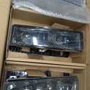 Auto Dynasty LED DRL Headlights Assembly Compatible with 1994-2000 GMC C/K Series Yukon Suburban, 8Pcs Composite Headlamps w/Bumper Lamps, Dual C-Style Running Lights, Black Housing Amber Corner