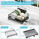 Dish Drying Rack for Kitchen Counter - Large Dish Rack with Drainboard, Rustproof Dish Drainer with Drainage Spout & Utensil Holder for Sink, Black