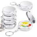 4 Pack Metal Pill Case Round Medicine Holder Container Keychain Mini Drug Tablet Organizer Box with 3 Compartments for Pocket Purse Travel Outdoor Daily