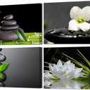 VVOVV Wall Decor Zen Wall Decor Zen Stone Elegant Lotus Flower Painting Green Bamboo Wall Pictures Bathroom Spa Room Decor Framed Gallery Wrap 12"x16"x4 Panels