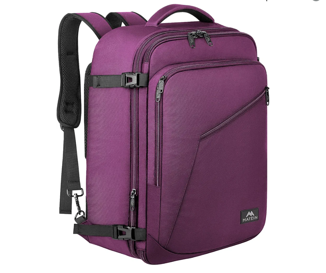 MATEIN Travel Backpack for Women, Expandable Flight Approved Carry on Backpack, Water Resistant Lightweight Suitcase, Large Business Weekender Daypack, Gift for Traveler, Purple