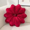 Flower Pillow Cushion Round Decorative Throw Pillows 15.7 Inch Velvet Flower Shaped Pillow Floral Cushion for Sofa, Couch, Vanity Chair, Bed (Red)